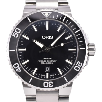 オリス ORIS 01 733 7730 4134 アクイス デイト ブラック 自動巻き メンズ 美品 箱・保証書付き 腕時計 D#147101