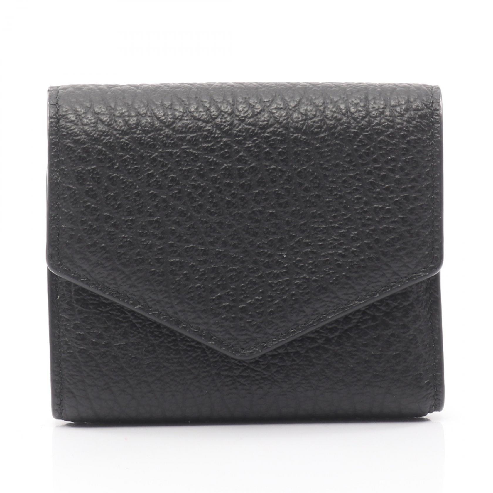 メゾン マルジェラ Maison Margiela スリーフォールドウォレット 三つ折り財布 財布 レザー レディース ブラック系 【中古】