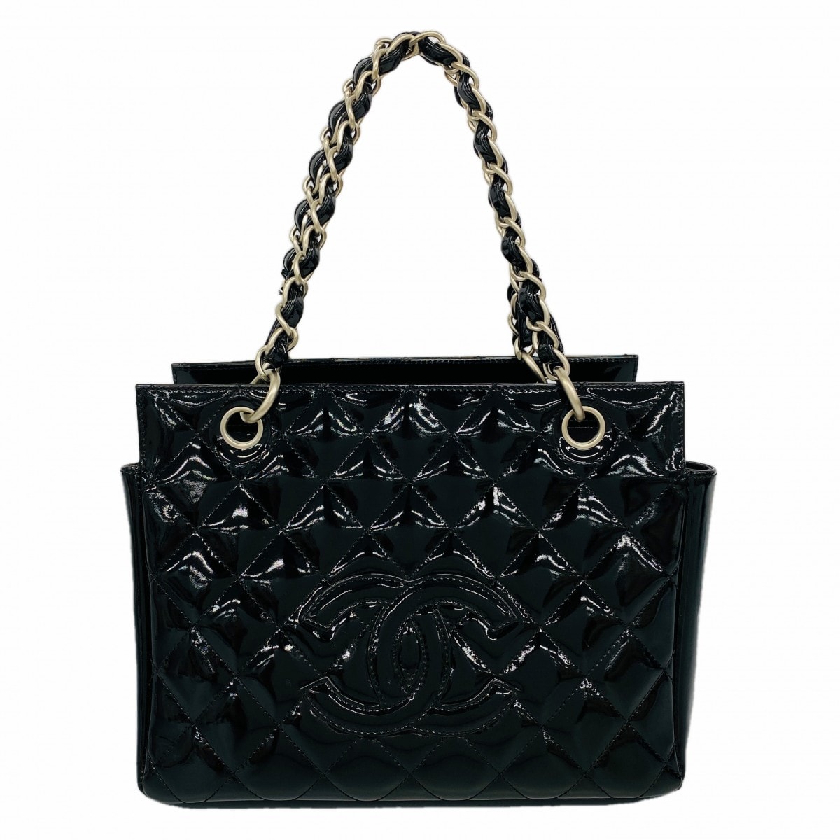 【6dd5037】シャネル ハンドバッグ マトラッセ パテントレザー ブラック シルバー金具【中古】レディース