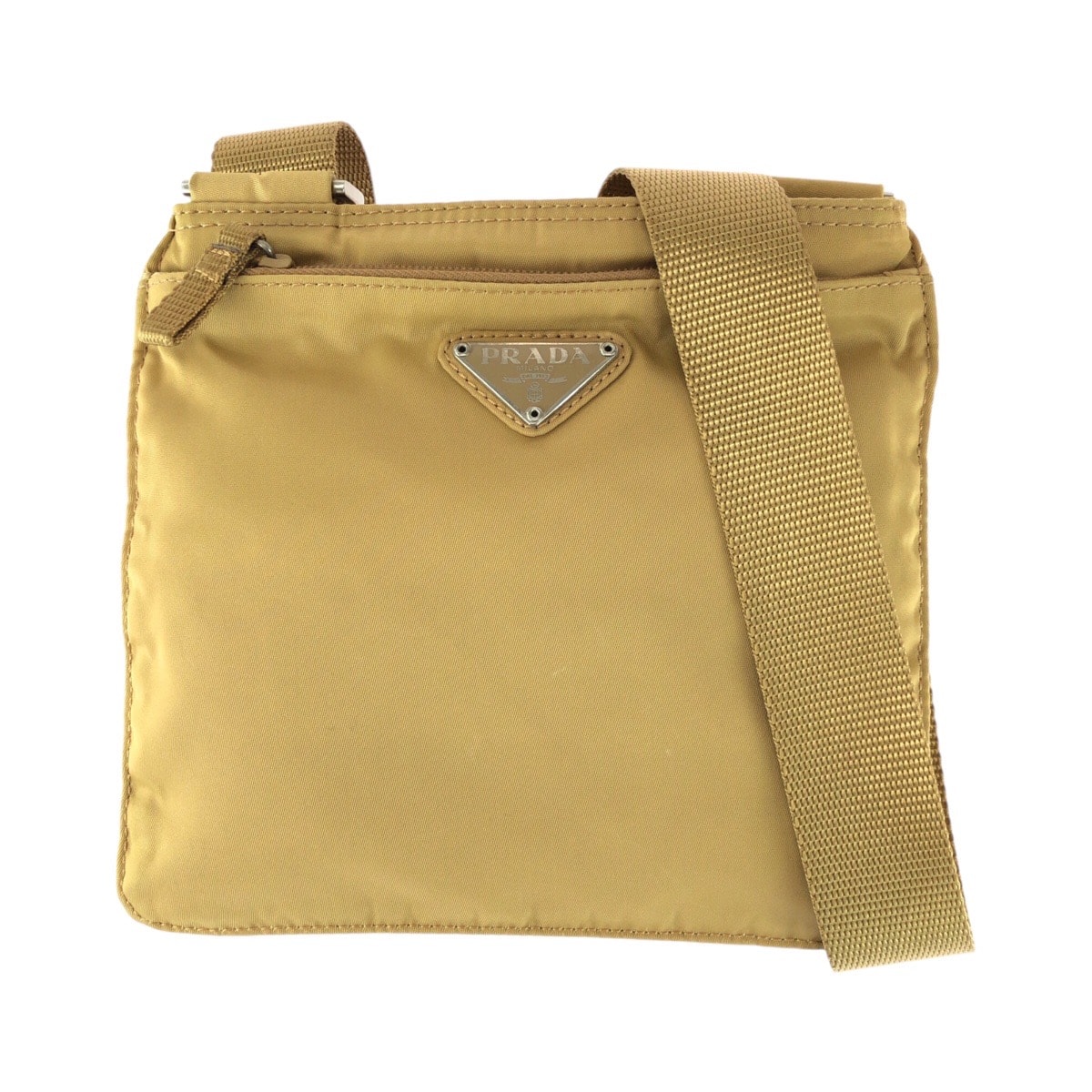 美品 PRADA プラダ テスート 三角ロゴプレート ベージュ シルバー金具 ナイロン ショルダーバッグ ポシェット 603517 【中古】