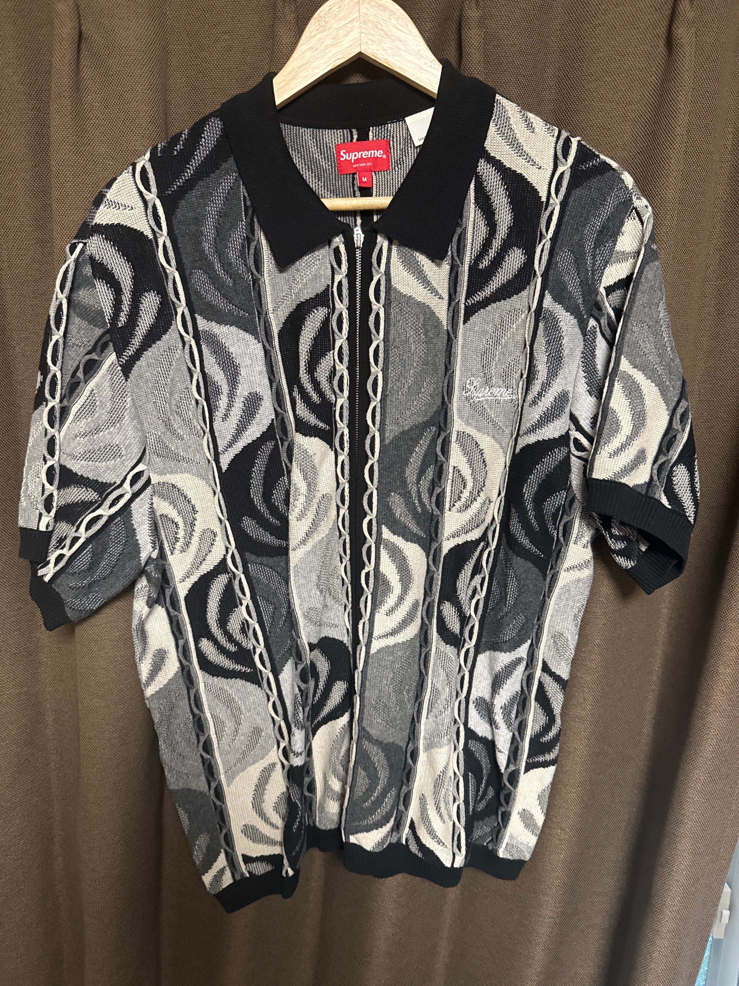 Supreme Abstract Textured Zip Up Polo "Black"