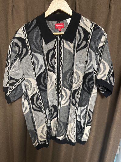 Supreme Abstract Textured Zip Up Polo "Black"