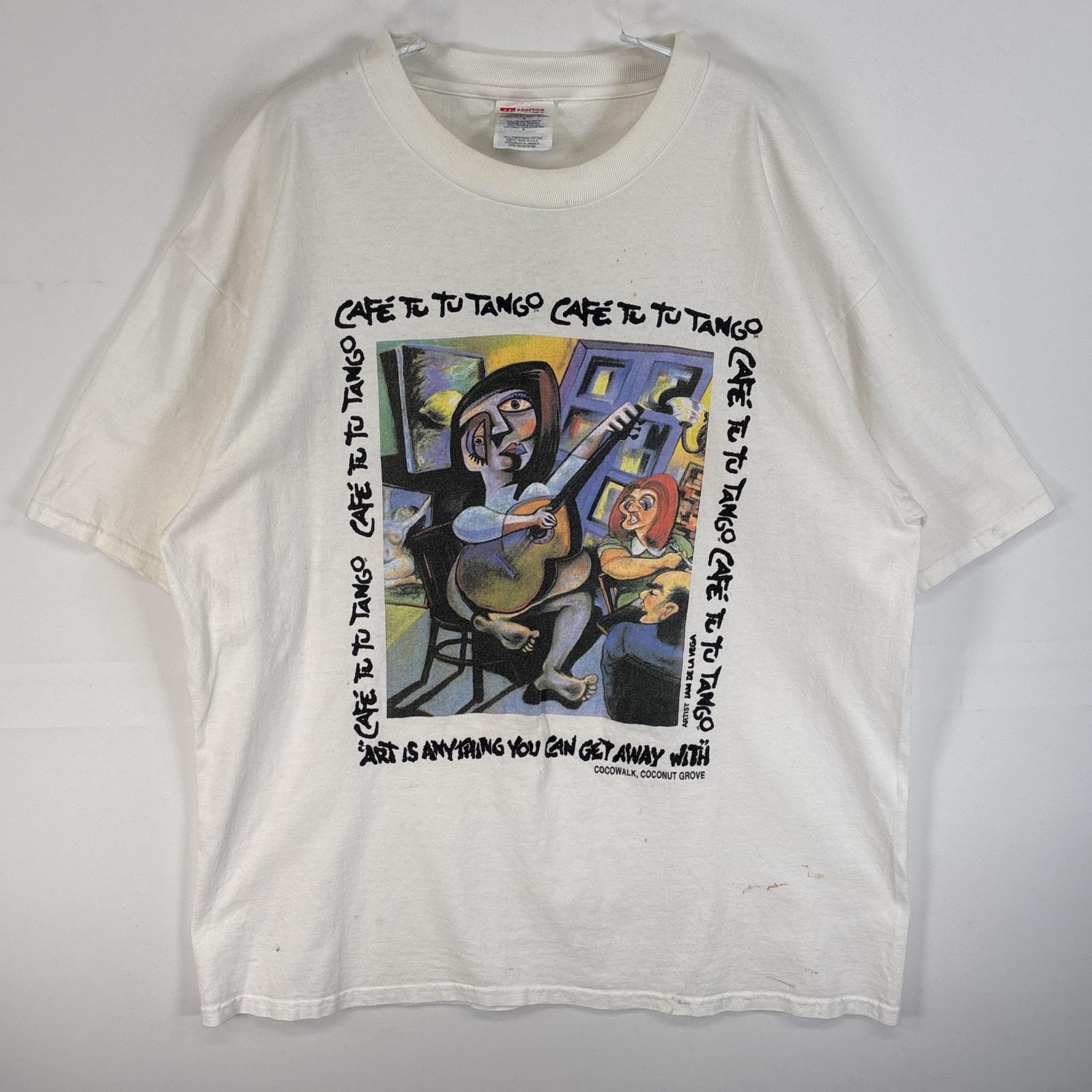 古着 ヘインズ Hanes 半袖Tシャツ アートT 両面 染み込みプリント USA製 L(42-44) ホワイト メンズ