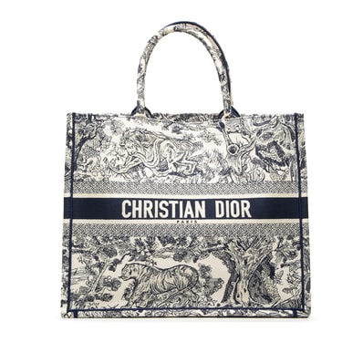 ディオール トワル ドゥ ジュイ ソヴァージュ ブックトート ラージ トートバッグ ホワイト ネイビー キャンバス レディース Dior 【中古】