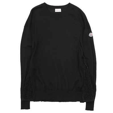 SALE【美品】MONCLER モンクレール ニットセーター XS レディース MAGLIONE TRICOT 2017年モデル ハイゲージ ケミカルレース サイドジップスリット ロゴワッペン ロングスリーブ 長袖 トップス ブラック 黒 モルドバ製