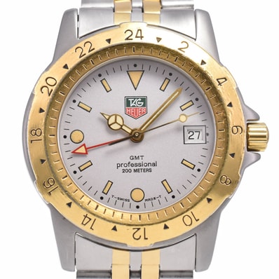 タグホイヤー TAG HEUER WS1120 プロフェッショナル200m GMT 200M ホワイト クォーツ メンズ 良品 腕時計 A#149341