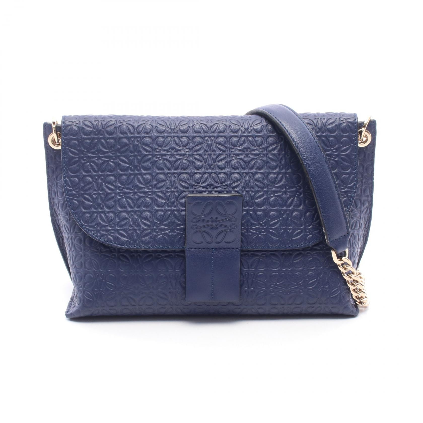 ロエベ LOEWE アベニュー リピートアナグラム ショルダーバッグ バッグ レザー レディース ネイビー系 【中古】
