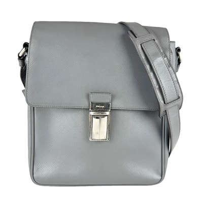 プラダ PRADA ショルダーバッグ レザー グレー メンズ【中古】 z9756
