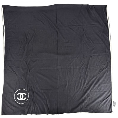 CHANEL シャネル ストール ファッションアイテム 大判 ココマーク カシミヤ シルク ブラック 黒 ホワイト 白 レディース【中古品】