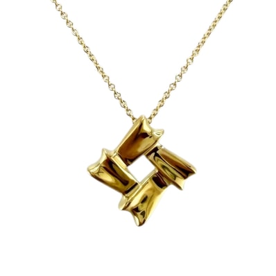 ティファニー ボウ リボン スクエア ネックレス 18金 K18イエローゴールド レディース TIFFANY&Co. 中古