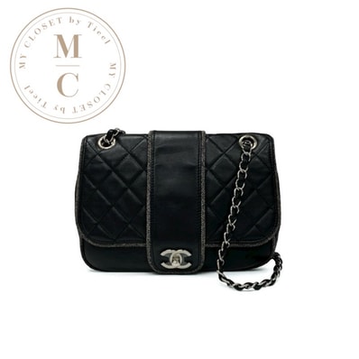 シャネル CHANEL バッグ ショルダーバッグ ラムスキン ブラック シルバー マトラッセ ターンロック ココマーク ダブルチェーン