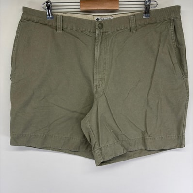 古着 コロンビア Columbia ダック パンツ ハーフパンツ ワンポイントロゴ ショート ジッパーフライ w40 カーキ系 メンズ