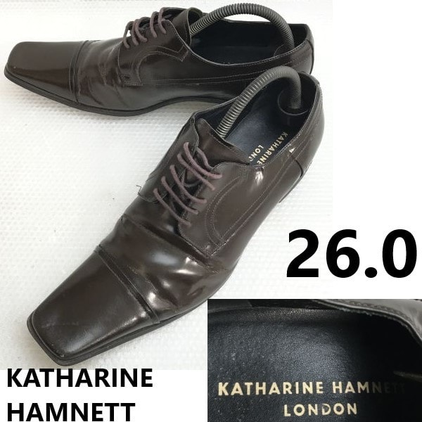KATHARINE HAMNETT/キャサリンハムネット★本革/ロングノーズ/ストレートチップ【26/brown】ビジネスシューズ/Leather/Dress shoes◆bD-139