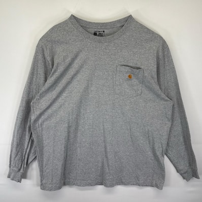 古着 カーハート Carhartt 長袖Tシャツ ロンT ワンポイントロゴ ポケット 大きいサイズ クルーネック 14041 グレー メンズ