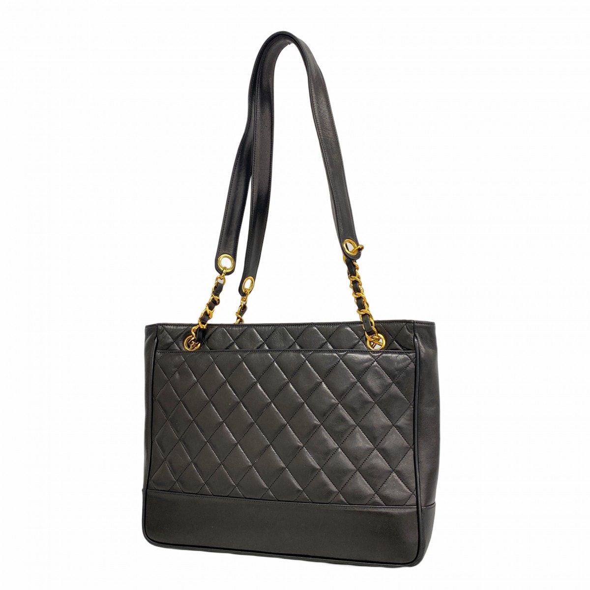 【6ce5914-k】シャネル チェーントート マトラッセ チェーンショルダー ラムスキン ブラック ゴールド金具【中古】レディース