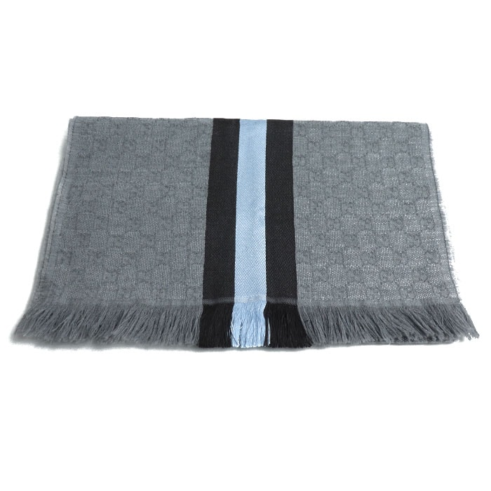 GUCCI グッチ シェリーライン マフラー グレー/ブラウン/スカイブルー 147351 4G704 1469 ユニセックス【中古】【美品】