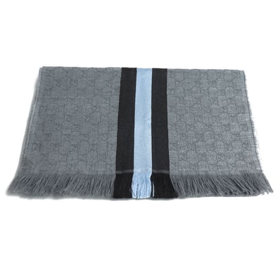 GUCCI グッチ シェリーライン マフラー グレー/ブラウン/スカイブルー 147351 4G704 1469 ユニセックス【中古】【美品】