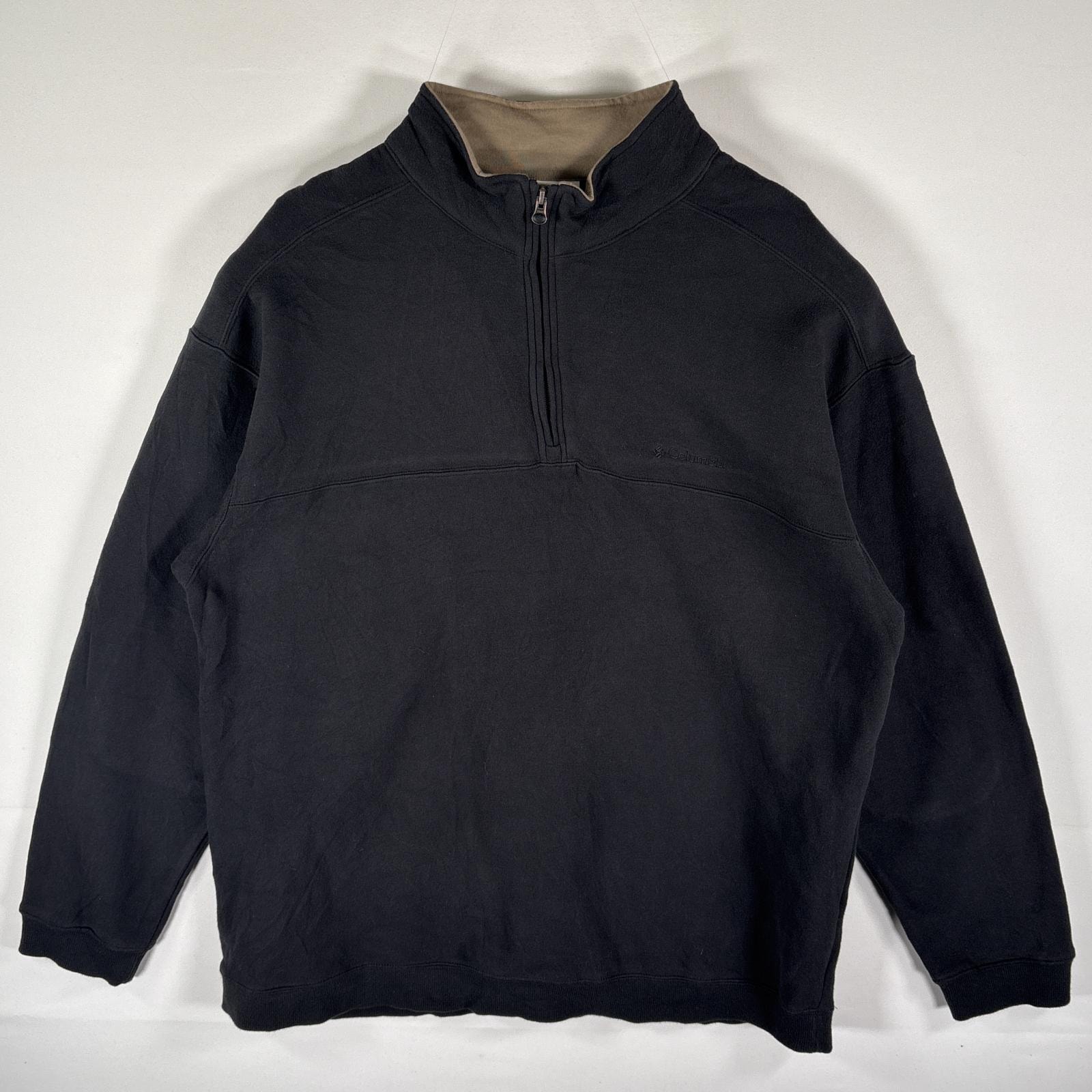 古着 コロンビア Columbia スウェット ハーフジップ トレーナー ワンポイントロゴ刺繍 エルボーパッチ 大きいサイズ 14041  ブラック メンズ