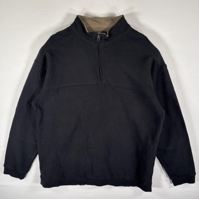 古着 コロンビア Columbia スウェット ハーフジップ トレーナー ワンポイントロゴ刺繍 エルボーパッチ 大きいサイズ 14041 ブラック メンズ