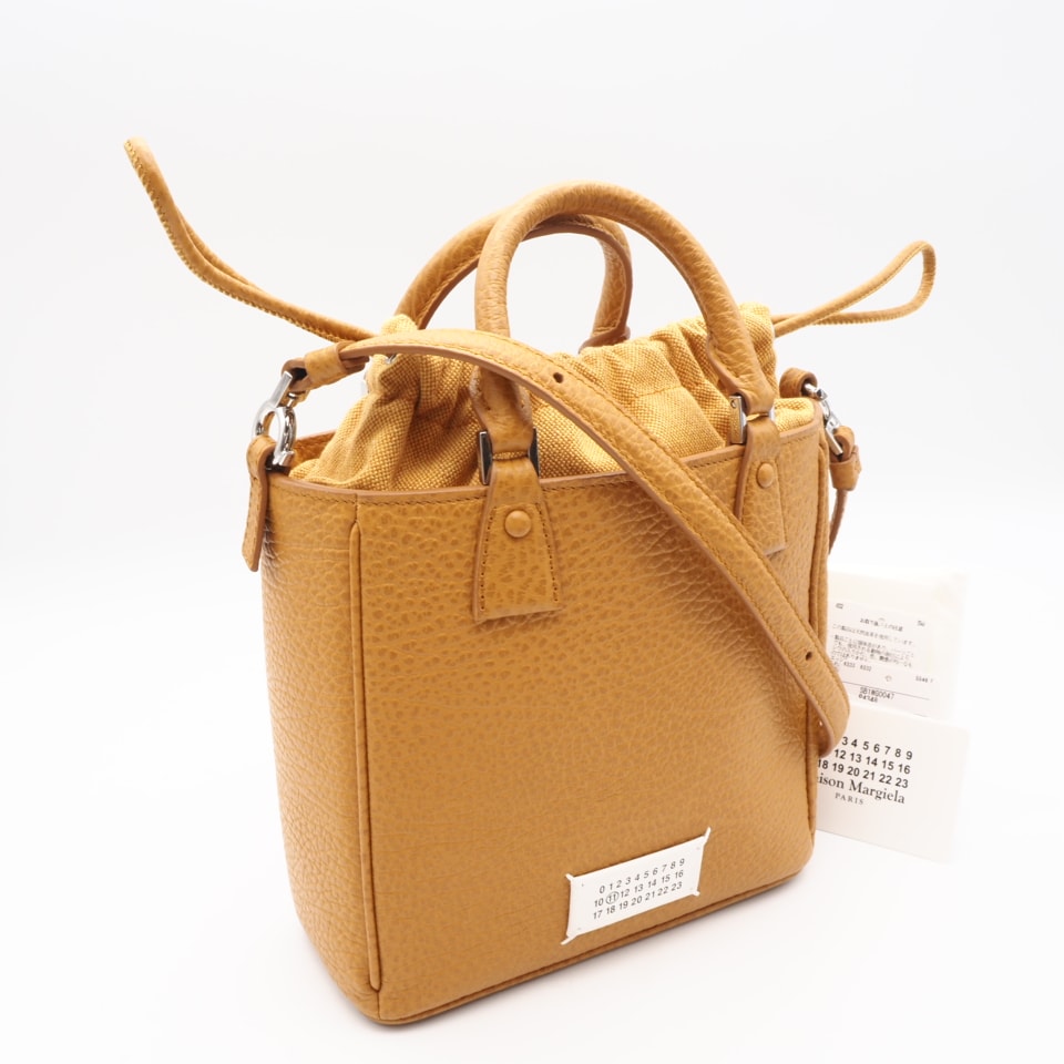 極美品 MAISON MARGIELA メゾンマルジェラ カーフレザー 5AC トートバッグ Mustard SB1WG0047 ハンドバッグ ブラウン カーフレザー レディース