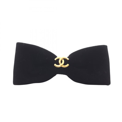 シャネル CHANEL ココマーク リボン バレッタ アクセサリー GP(ゴールドメッキ) ベロア レディース ブラック系 / ゴールド系 【中古】