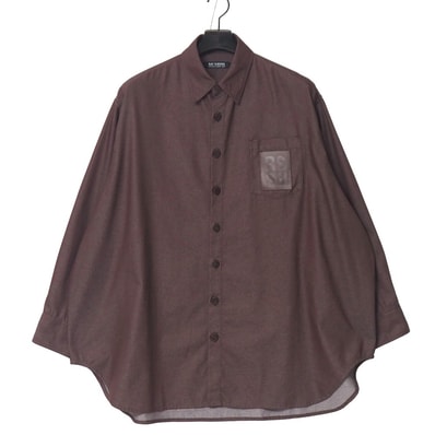 ■美品■2023SS■RAF SIMONS ラフシモンズ OVERSIZED DENIM SHIRT WITH LEATHER PATCH 長袖シャツ サイズS デニムシャツ オーバーサイズ イタリア製 ブランド古着【中古】20260508/RA9258