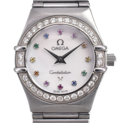 オメガ OMEGA 1475.79 コンステレーション ベゼルダイヤモンド ホワイトシェル クォーツ レディース 美品 腕時計 O#151147