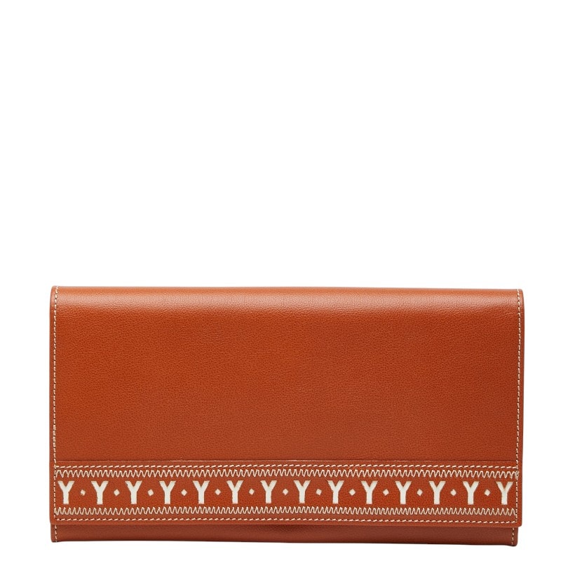 サンローラン ヴィンテージ Yライン 長財布 ブラウン レザー レディース SAINT LAURENT 【中古】