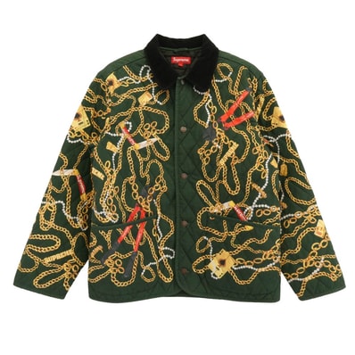 Supreme シュプリーム ジャケット 20AW Chains Quilted Jacket チェーンプリント キルティング ジャケット グリーン系 イエロー系 L【中古】