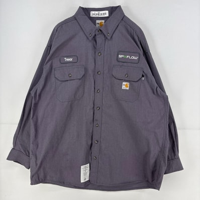 古着 カーハート Carhartt 長袖シャツ ワンポイント 胸ポケット ワッペン 作業着 ワークシャツ 大きいサイズ 2XL グレー メンズ