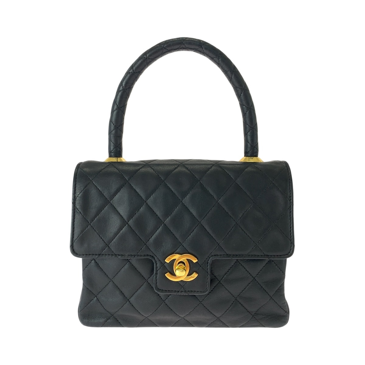CHANEL シャネル ヴィンテージ マトラッセ ココマーク ターンロック ブラック 黒 ゴールド金具 ラムスキン ハンドバッグ 1-0292564 【中古】