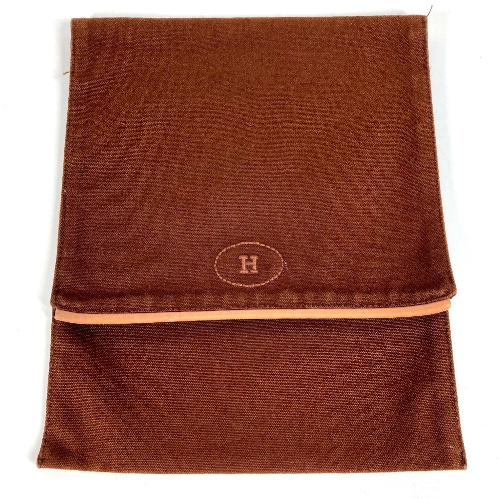 エルメス HERMES Hロゴ 縦型 フラップ メイクポーチ 化粧ポーチ マルチポーチ ポーチ キャンバス ブラウン
