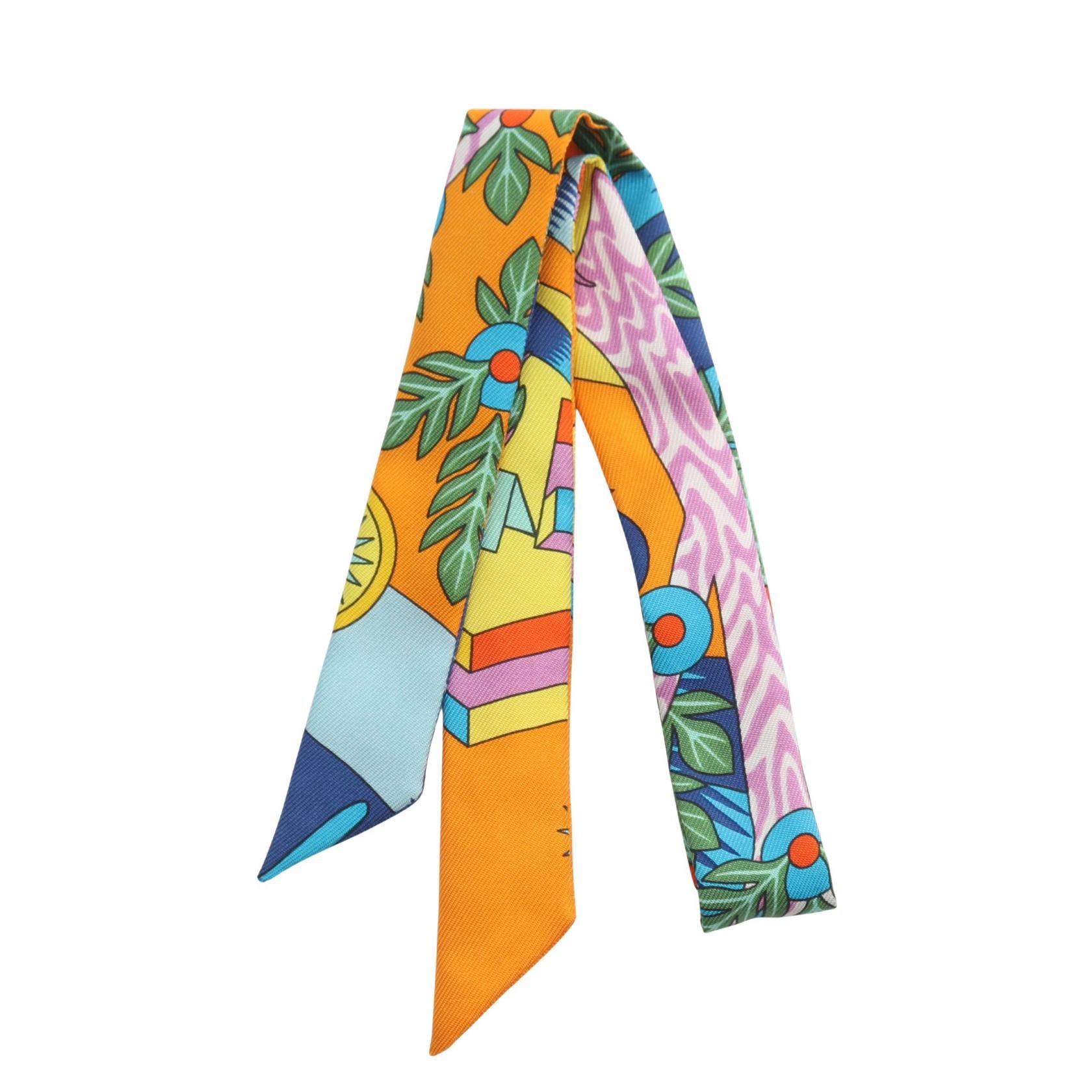 エルメス HERMES ツイリードール La Source De Pegase リボン スカーフ 衣料品 シルク シルク オレンジ レディース オレンジ系 / マルチカラー 【中古】