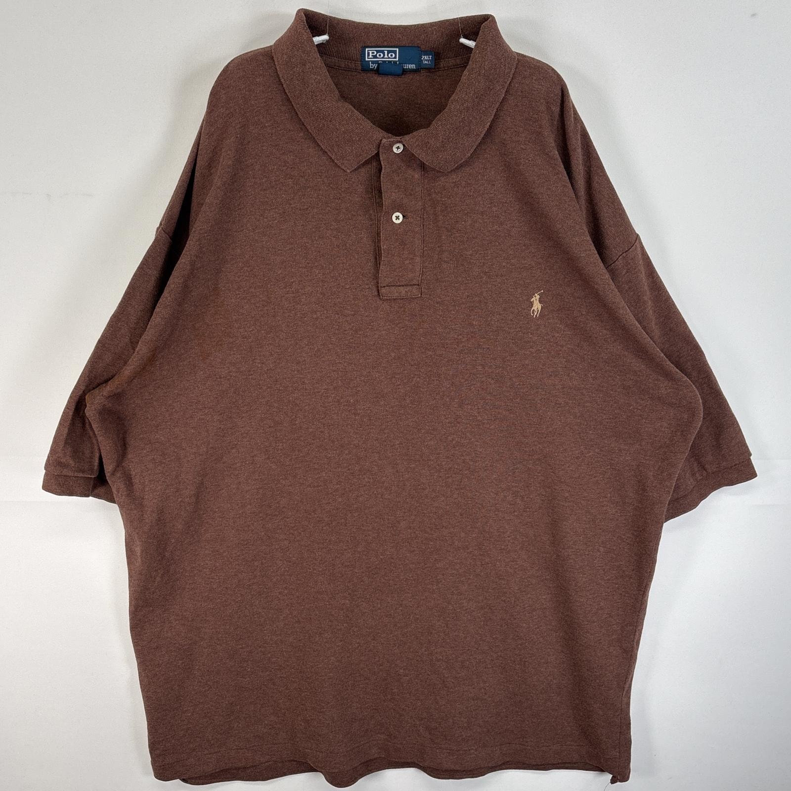 古着 90's/90年代 ポロバイラルフローレン Polo by Ralph Lauren 半袖 ポロシャツ ロゴ 刺繍 裾リメイク ボックス丈 2ボタン 大きいサイズ 2XLT TALL  ブラウン 無地 メンズ