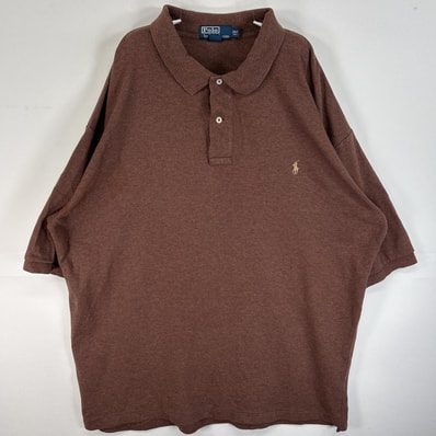 古着 90's/90年代 ポロバイラルフローレン Polo by Ralph Lauren 半袖 ポロシャツ ロゴ 刺繍 裾リメイク ボックス丈 2ボタン 大きいサイズ 2XLT TALL ブラウン 無地 メンズ