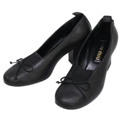 ミュウミュウ 25AW 5I551E ナッパラムスキン リボンデザイン エラン チャンキーヒールパンプス 36