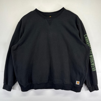 古着 カーハート Carhartt スウェット クルーネック 袖ロゴプリント トレーナー 大きいサイズ 2XL ブラック メンズ