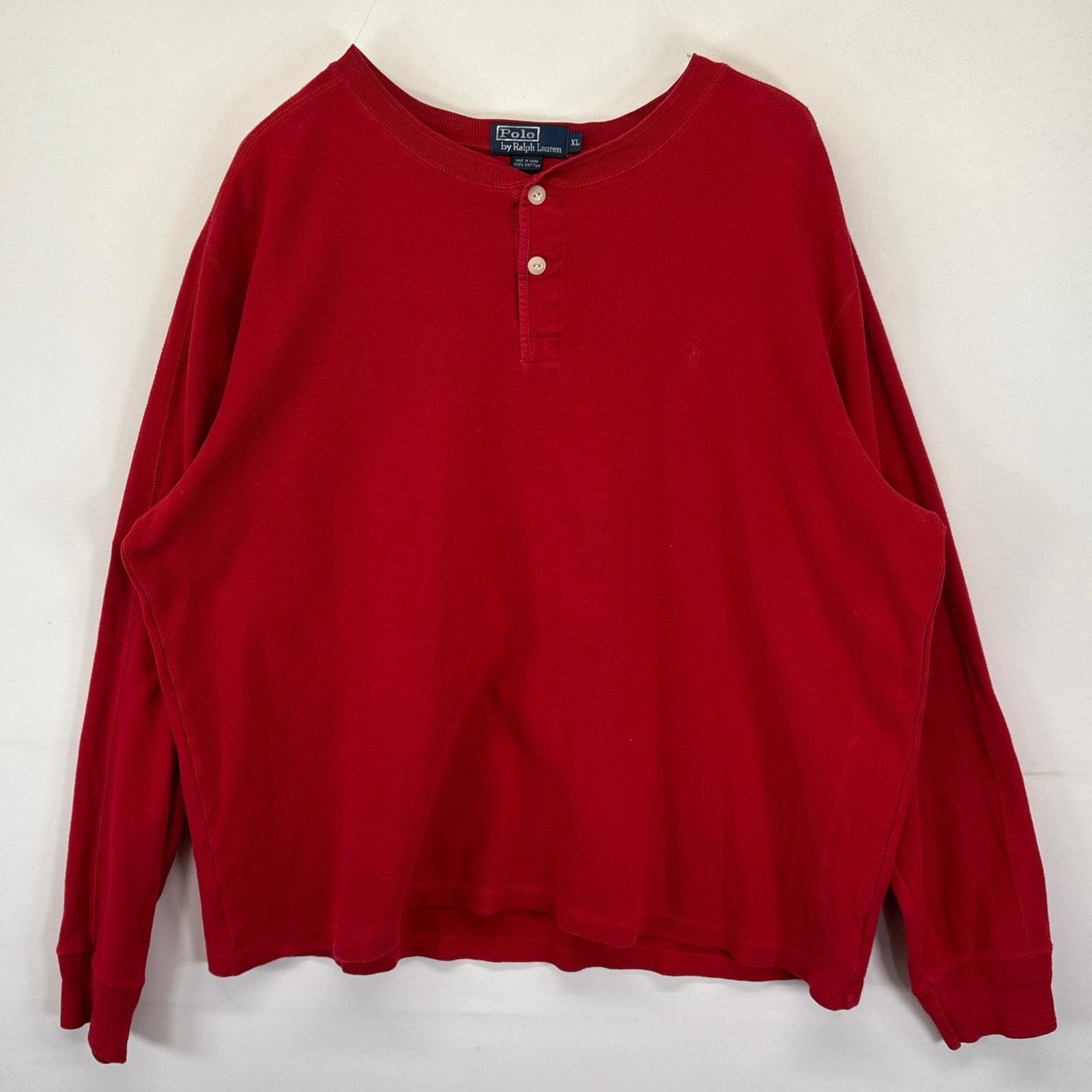古着 ポロバイラルフローレン Polo by Ralph Lauren 長袖Tシャツ 大きいサイズ ヘンリーネック ワンポイントロゴ刺繍 トレーナー XL  レッド メンズ
