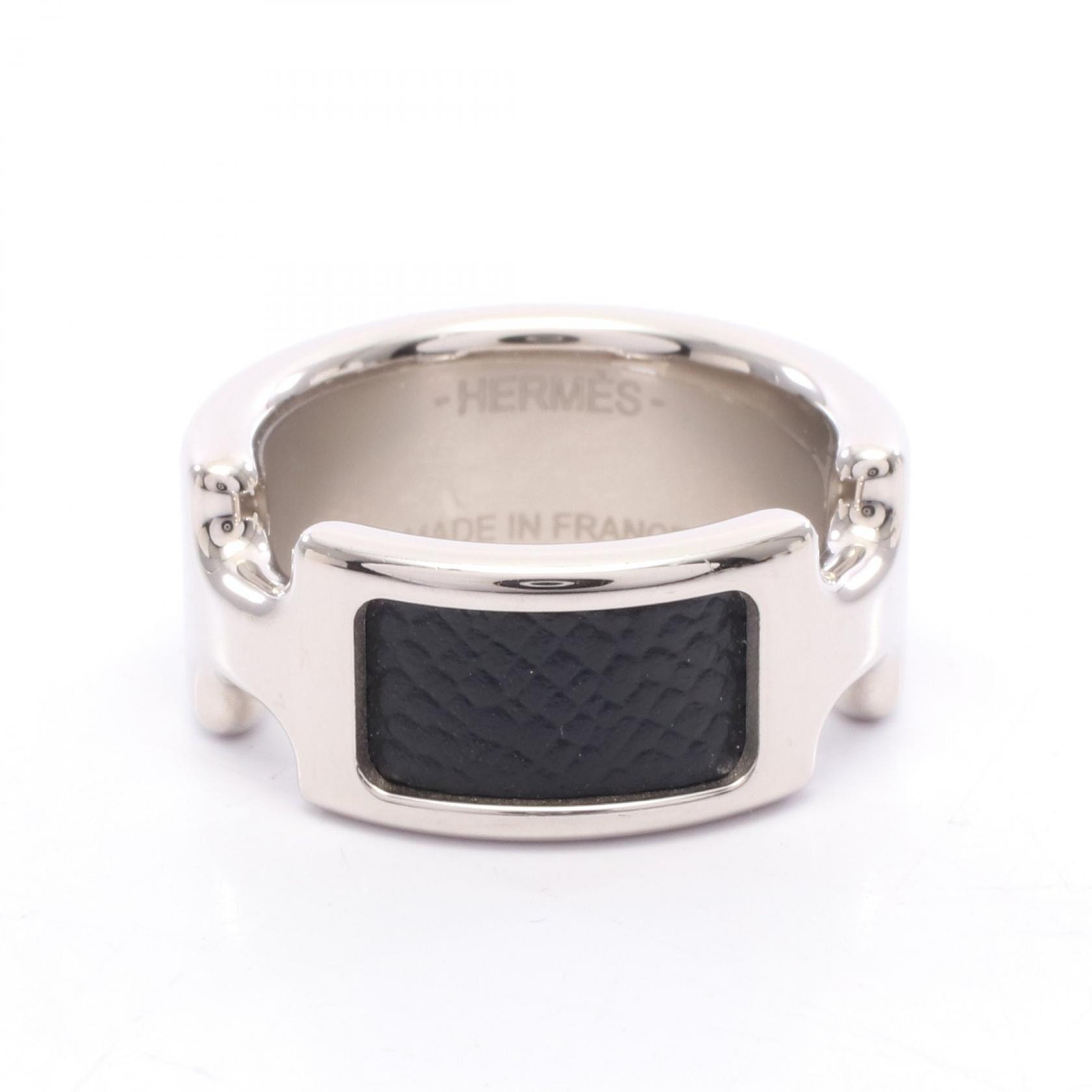 エルメス HERMES オランプPM リング・指輪 ジュエリー レザー メタル レディース シルバー系 / ブラック系 【中古】