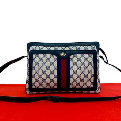 GUCCI グッチ シェリーライン GG ロゴ 柄 レザー PVC ショルダーバッグ ネイビー
94072