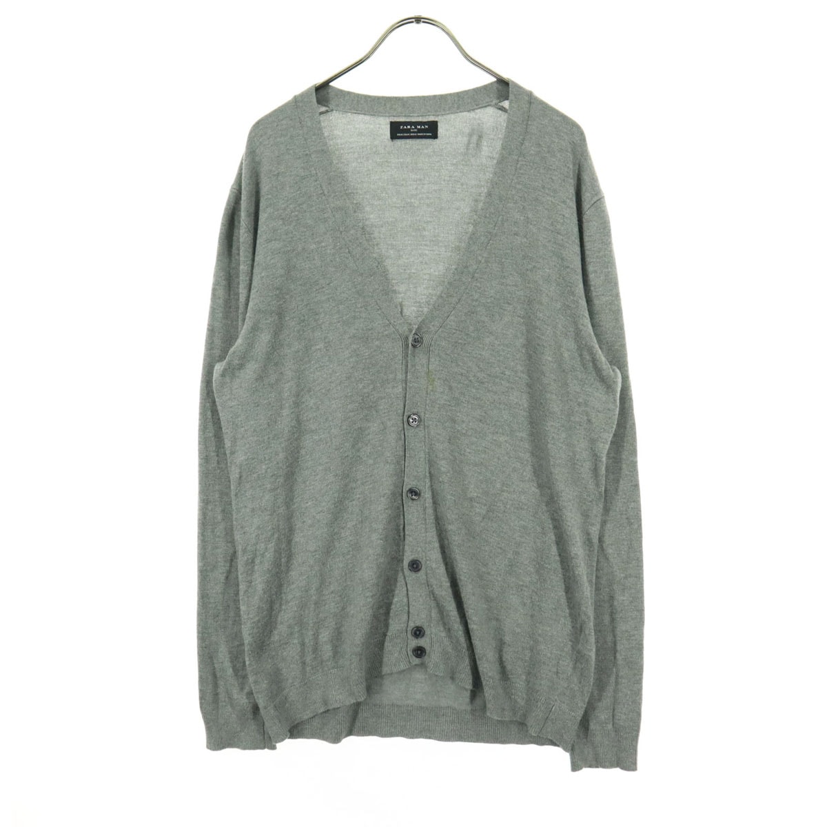 ZARA MAN BASIC ザラマンベーシック 長袖 薄手 Vネック ニットカーディガン M グレー