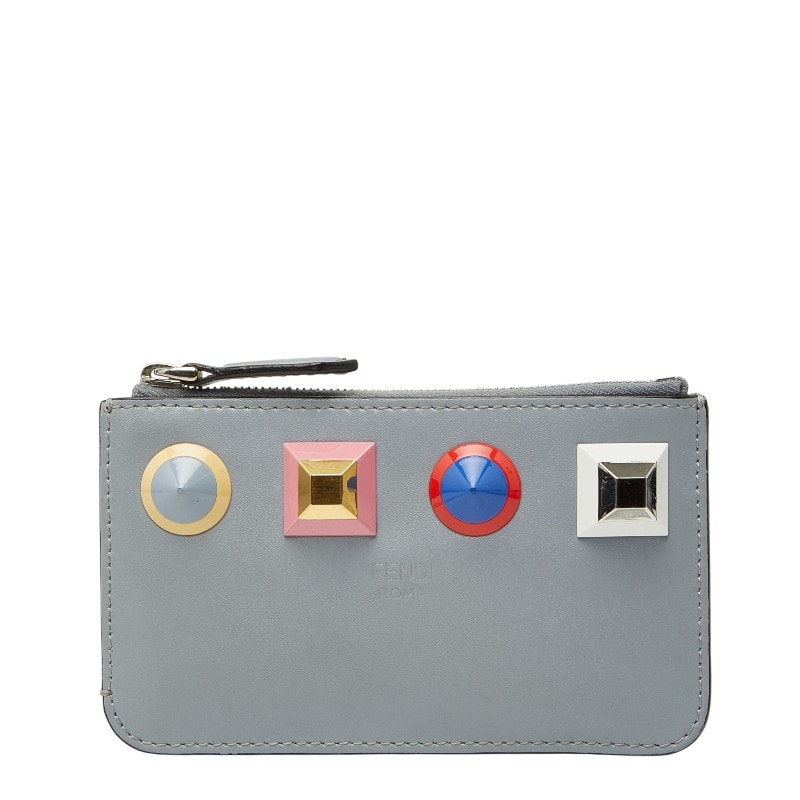 フェンディ スタッズ コインケース キーケース 8AP151 グレー マルチカラー レザー レディース FENDI 【中古】