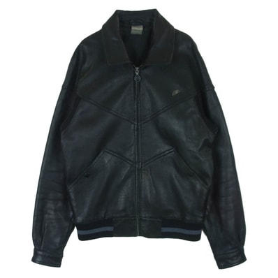 NIKE ナイキ ラムレザー 羊革 ポリエステル ブルゾン レザー ジャケット ブラック系 M【中古】