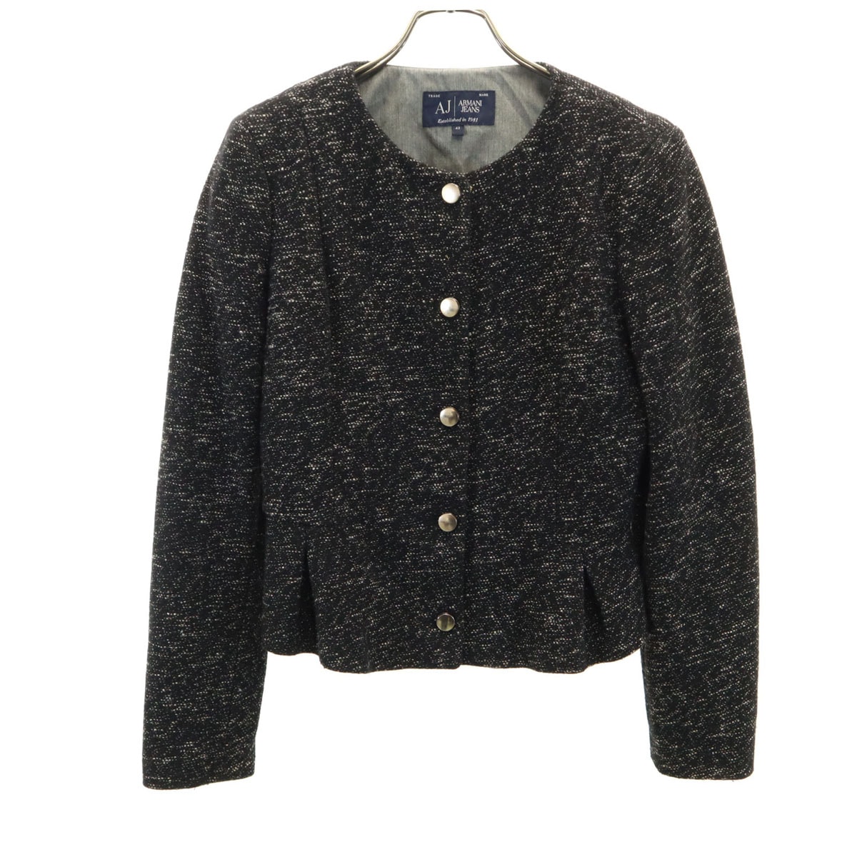 ARMANI JEANS アルマーニジーンズ ノーカラージャケット 42 ブラック系