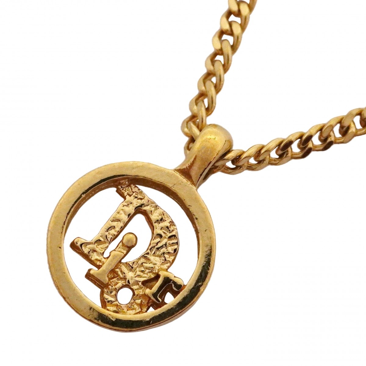 【6jdb0319-k】クリスチャンディオール ネックレス ディオールロゴ 丸型 サークル GPメッキ ゴールド【中古】レディース