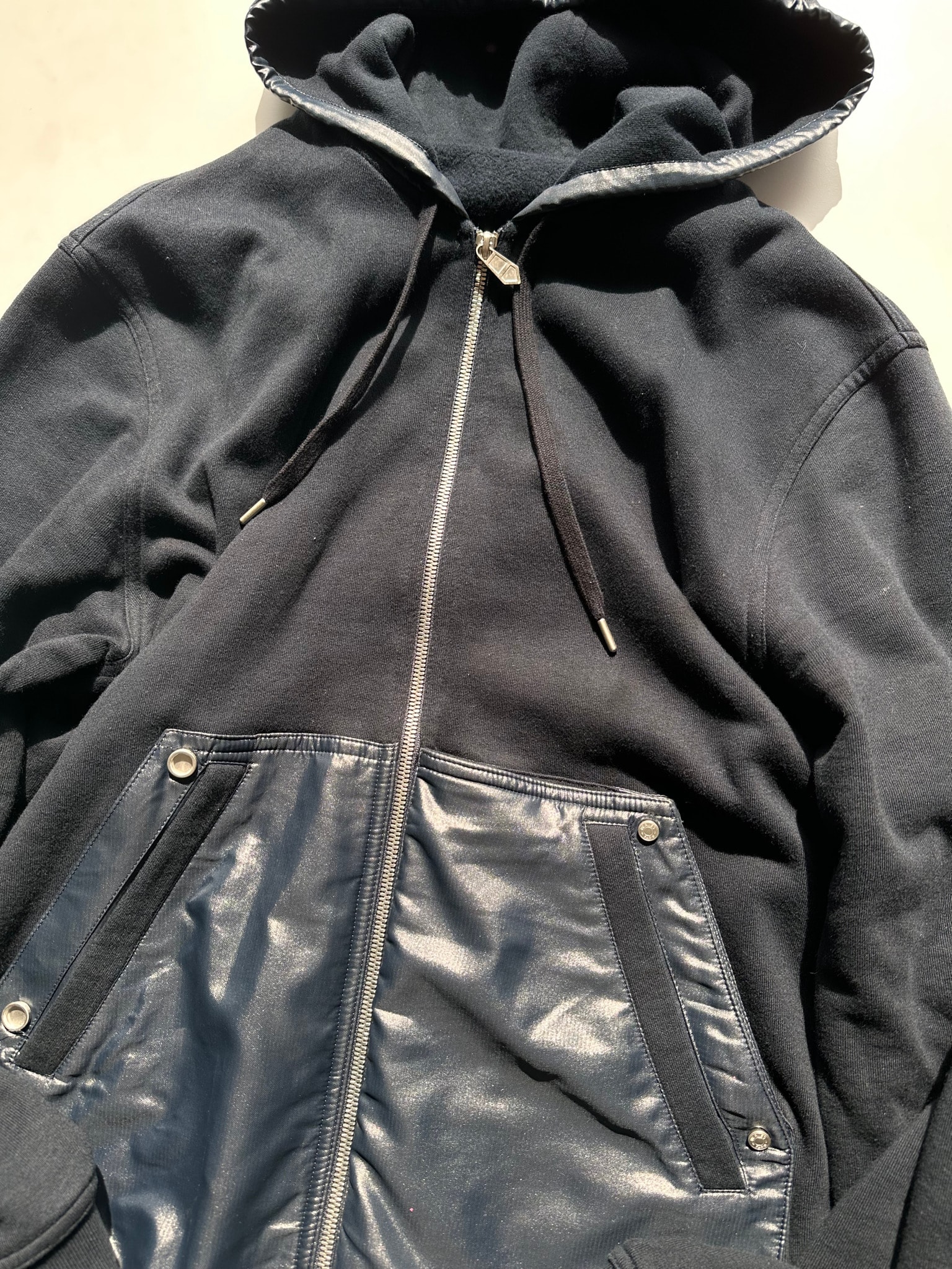 HERMES ジップアップパーカ バイマテリアル MARINE XL