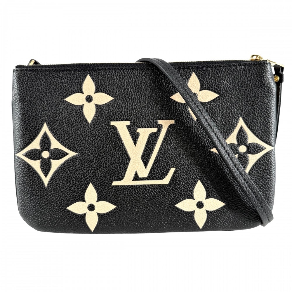 LOUIS VUITTON ルイヴィトン ショルダーバッグ モノグラムアンプラント ポシェット・ドゥーブルジップ 斜め掛け M80787    ブラック 黒 ベージュ ゴールド金具 レディース【中古品】