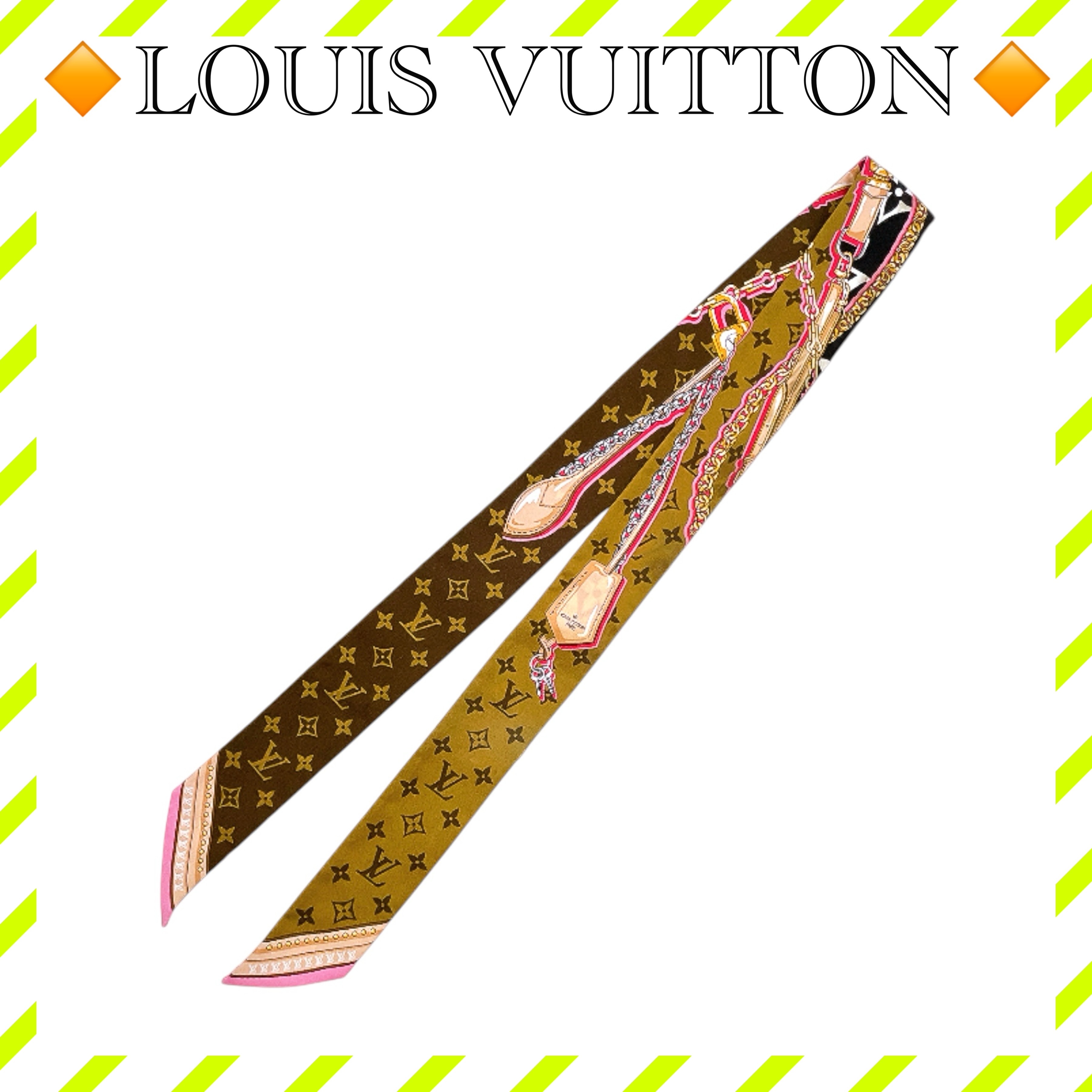 良品 ルイヴィトン M76676 バンドー スカーフ シルク 茶 白 レディース