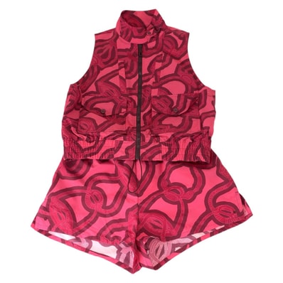 美品 HERMES エルメス Fantaisie d'Etriers サイズS ピンク ボルドー ナイロン セットアップ トップス ボトムス 601138 【中古】