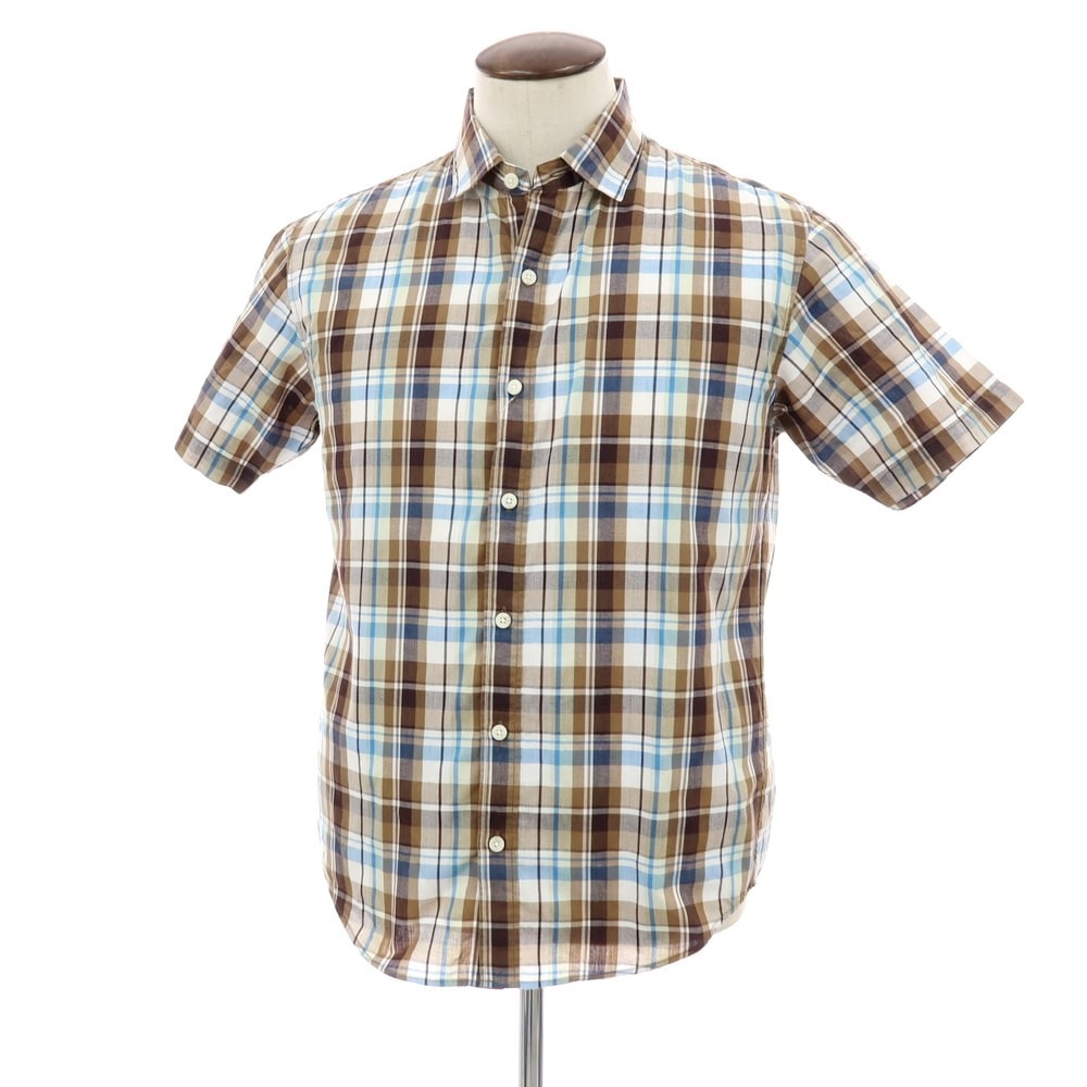 【中古】ザノースフェイス THE NORTH FACE ポリエステルコットン チェック 半袖シャツ ブラウンxホワイト【サイズL】【メンズ】
